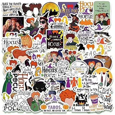Hocus Pocus Stickers Halloween Decorations,Vinyl Waterproof Hocus Pocus Witch Theme Party Supplies Sticker Decals Laptop Phone Skateboard Stickers Favors for Kids Girls Teens 50pcs Cover
