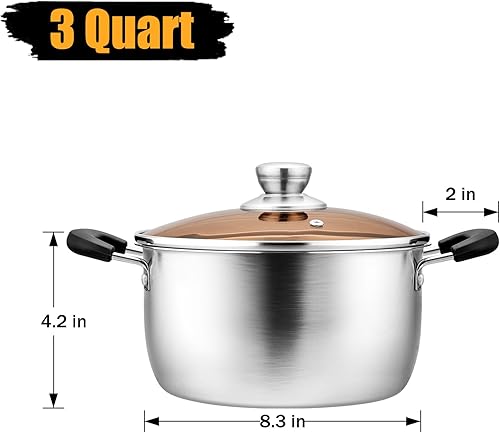 Miniatura 10 de P&P CHEF Olla con tapa, olla de cocina de acero inoxidable para sopa, asas dobles a prueba de calor con tapa visible, apta para lavavajillas y