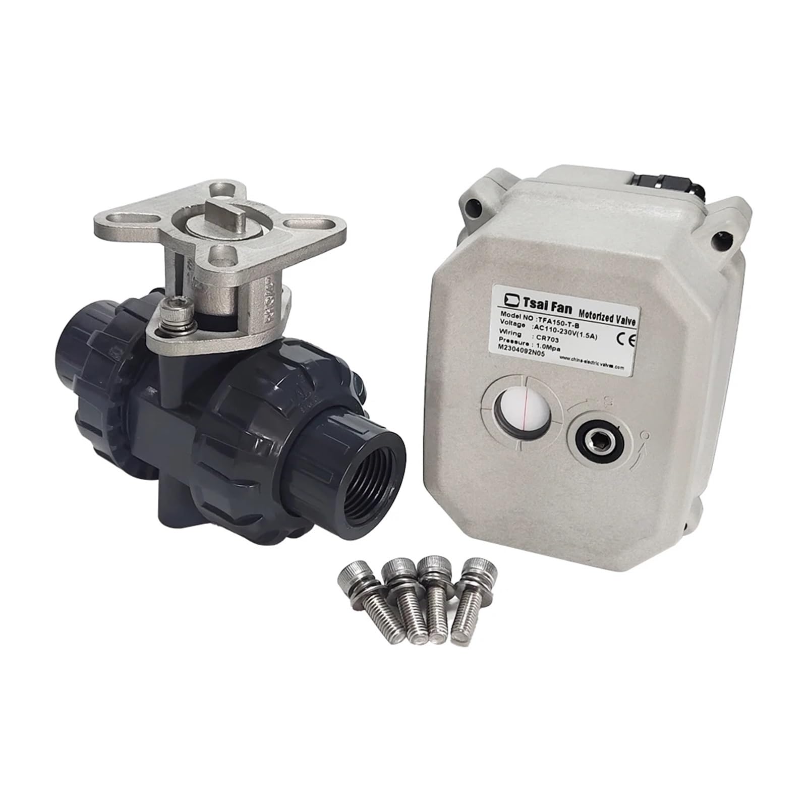 Zawór kulowy z napędem elektrycznym 1/2 PVC True Union BSP NPT Klej End DN15 Sterowanie silnikiem Metalowa przekładnia (NPT-DC24-CR502)