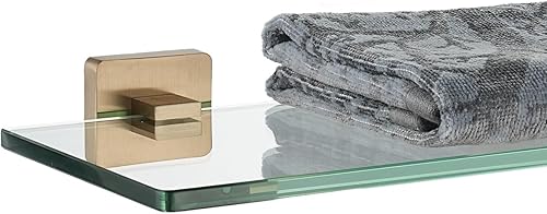 Miniatura 13 de JQK Estante de baño de vidrio dorado, vidrio templado para almacenamiento en la ducha de 8 por 5 pulgadas, acero inoxidable 304 dorado cepillado Oro