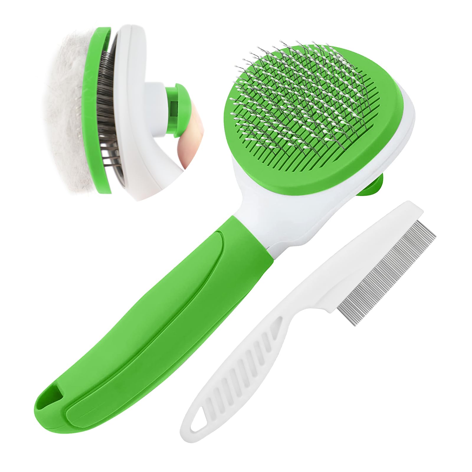 Cepillo para gatos para desprendimiento y aseo, cepillo de limpieza automática para mascotas con peine de pelo de gato (verde)