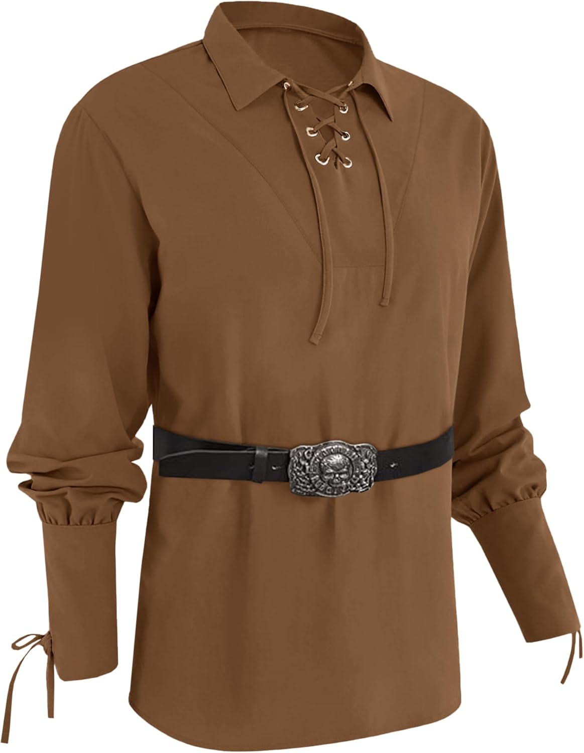 Mens Medieval Lace Up Pirate Mercenary Scottish Wide Cuff Shirt Costume Renaissance Viking Top