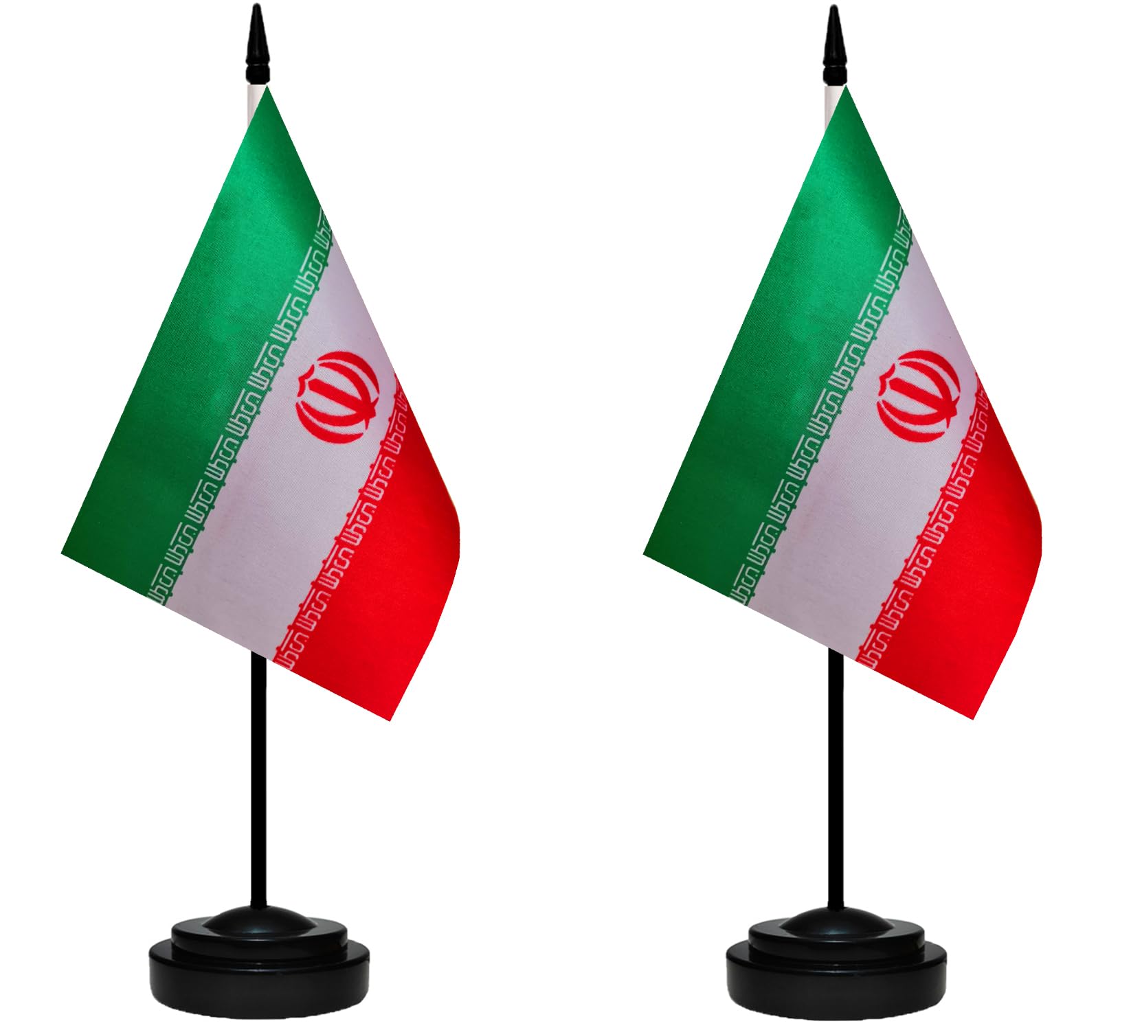 Iran Iranian Small Mini Desk Flag Set Miniature Iran Iranian Table Office Flag with 13" Black Pole, Black Base, Miniature Iran Deluxe Desktop Flag(2 Pack)