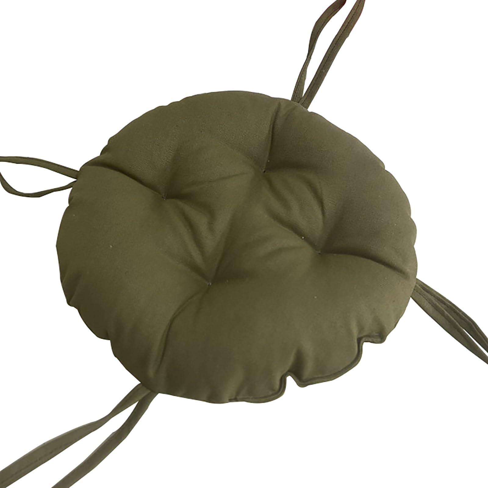 Thicken Round Stool Seat Cushion Super Soft Non Slip Chair Pads with Ties Solid Color Dining Chair Cushions (Military Green, Diameter:35cm(14inch)) — image 1
