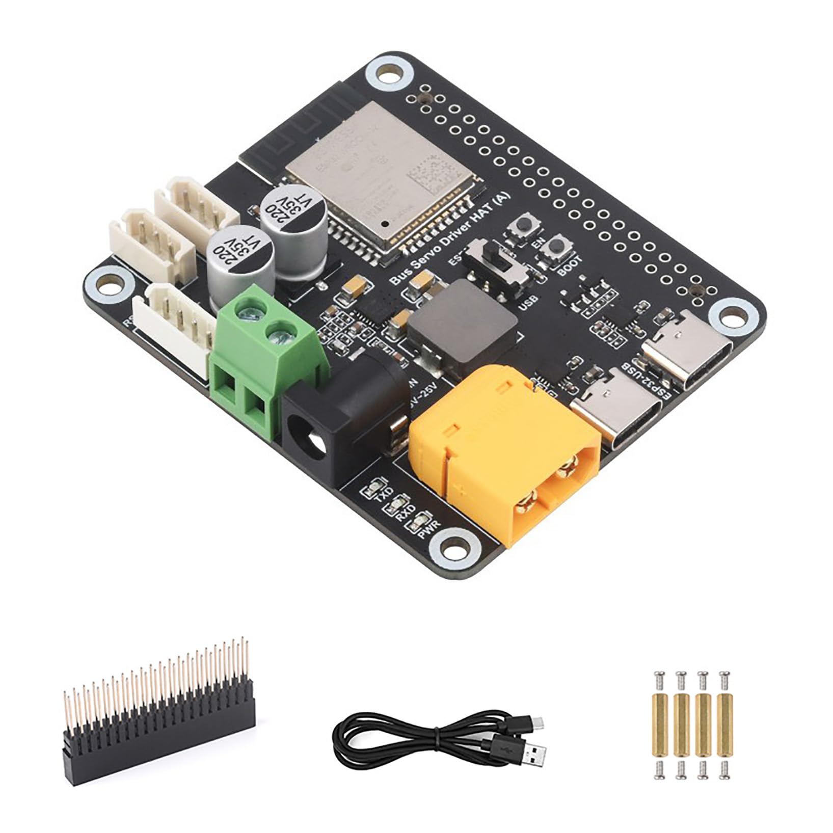 HAT de servos para Raspberry Pi con control ESP32 y comunicación dual cableada e inalámbrica 8