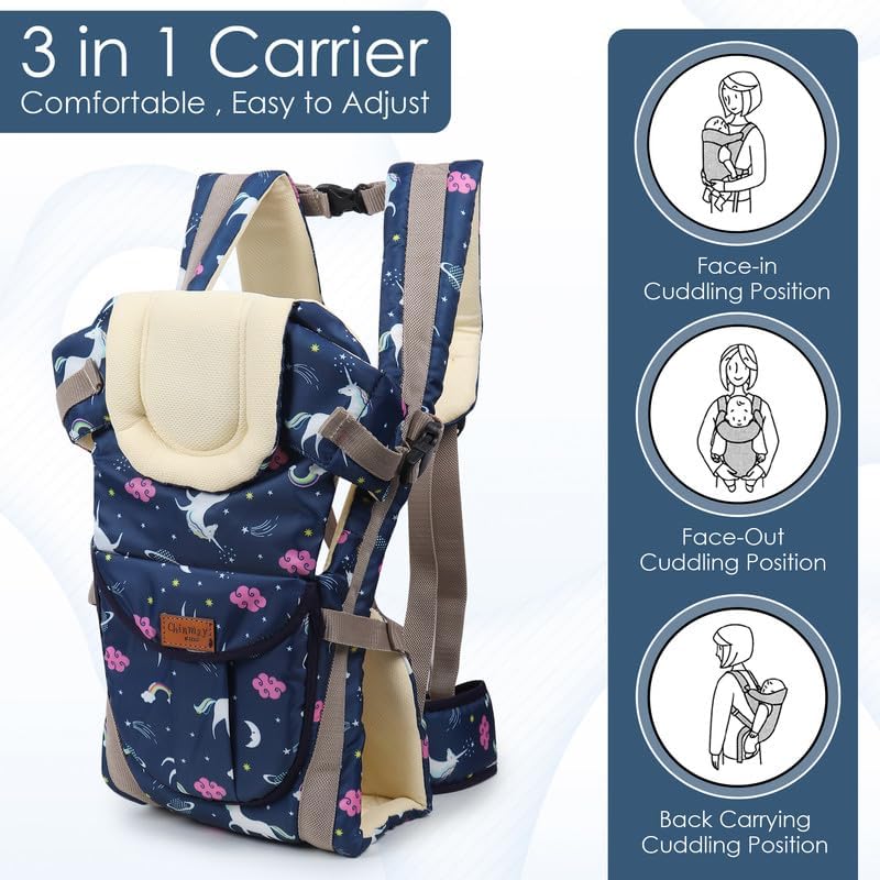 Image of Chinmay Kids Baby Carrier Bag in 4-in-1 Ergonomic Adjustable Sling Kangaroo Design for Infant Child and Mother Travel | 0 to 2 Year | Dark-Blue