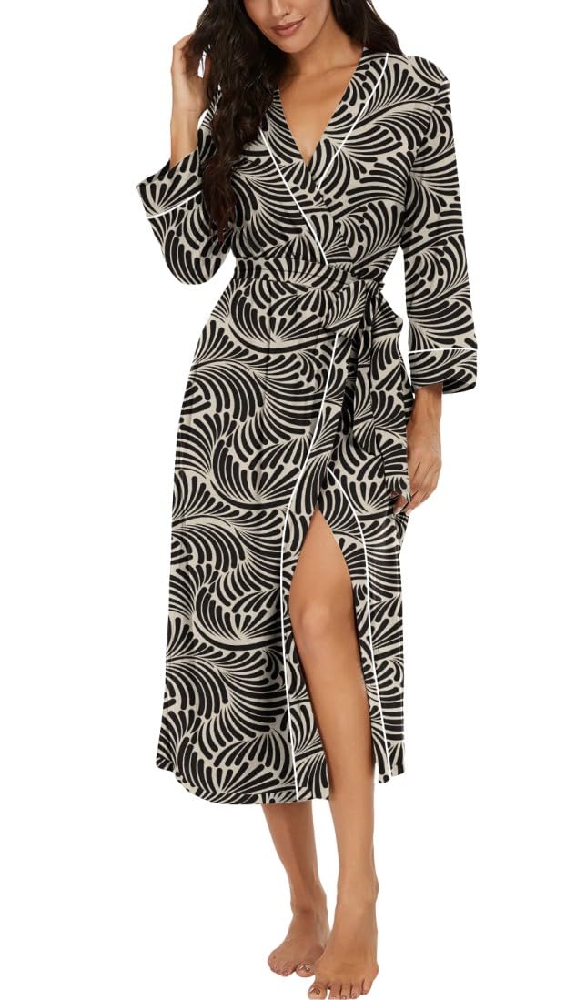 PrinStory Women Dressing Gowns Causal Kimono Robes Long Bathrobe Soft Womens 3/4 Sleeve Ladies Loungewear — view 46