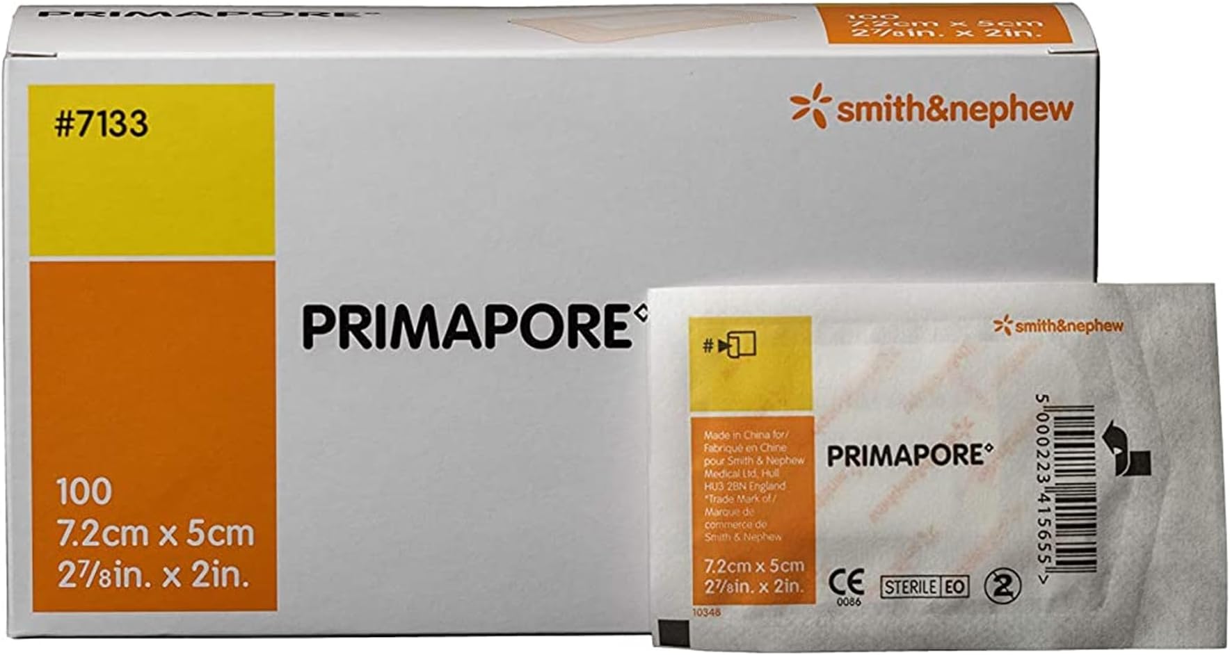 7133 PRIMAPORE Peripheral IV Adhesive Dressing, Adhesive Non-Woven Island Dressing, Pack of 100