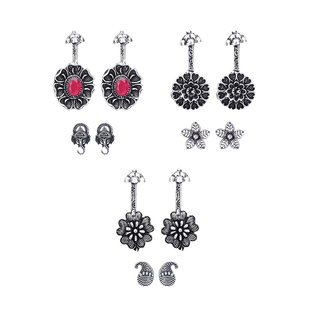 Yellow Chimes Earrings for Women & Girls | Traditional Ear Cuffs Silver Oxidised Studs | German Silver Earring Set | Floral Shape stud and Drop Earrings Combo | Birthday & Anniversary Gift (B0917KBVT9) Amazon Price History, Amazon Price Tracker