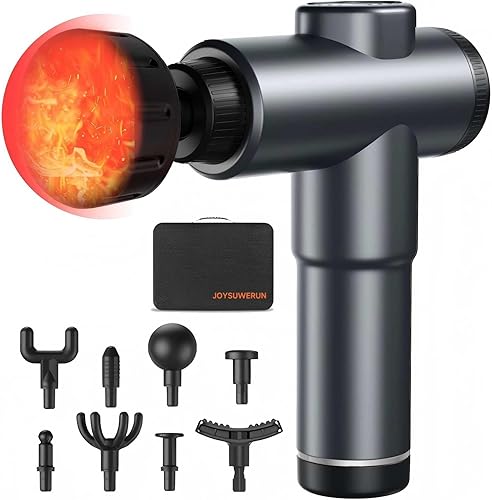 Pistola de masaje  Masajeador muscular de tejido profundo para alivio del dolor y recuperación, pistola de masaje con calor, 9 cabezales de masaje,