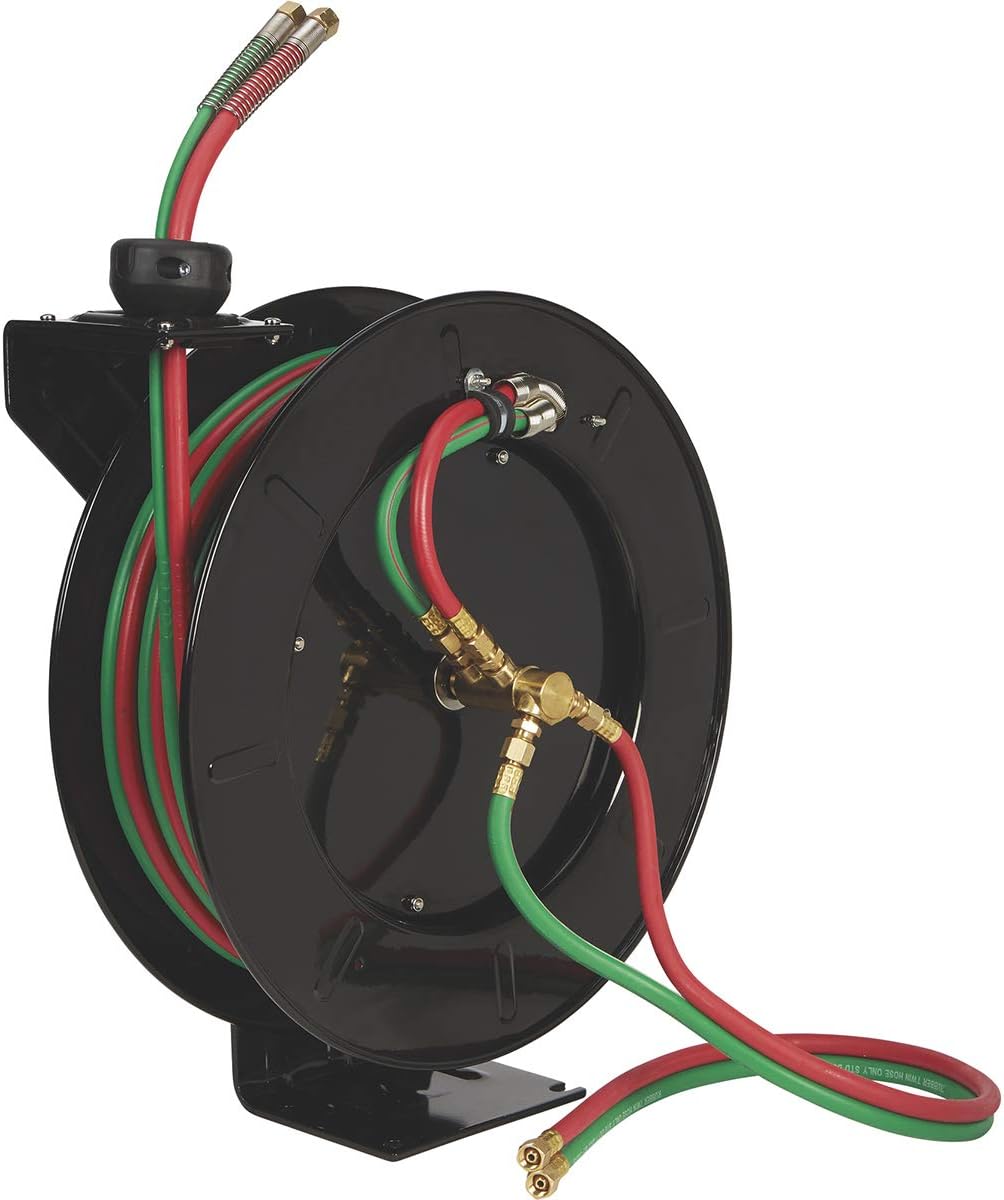 Stark USA Welding Hose Reel 50' ft x 1/4" Hose Auto-Rewind Retractable ID Twin Oxygen Acetylene Welding Hose Reel Spring-Driven Welding for Workshops & Garages (1/4" x 50ft)