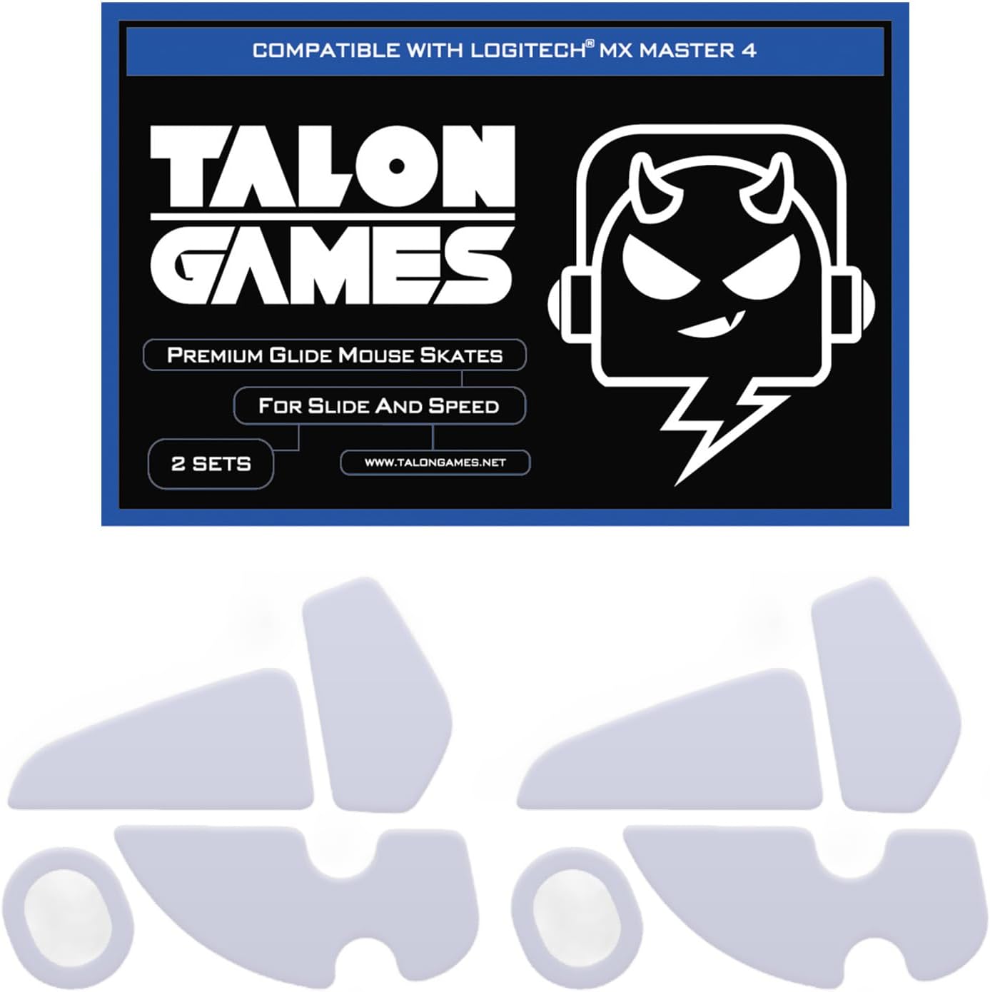 2Sets of TALONGAMES Rounded Curved Edges Mouse Skates Feet Compatible with Logitech MX Master 4 Gaming Mouse Feet Replacement, 0.8mm, Pure PTFE Material Super Smooth Glide Pads