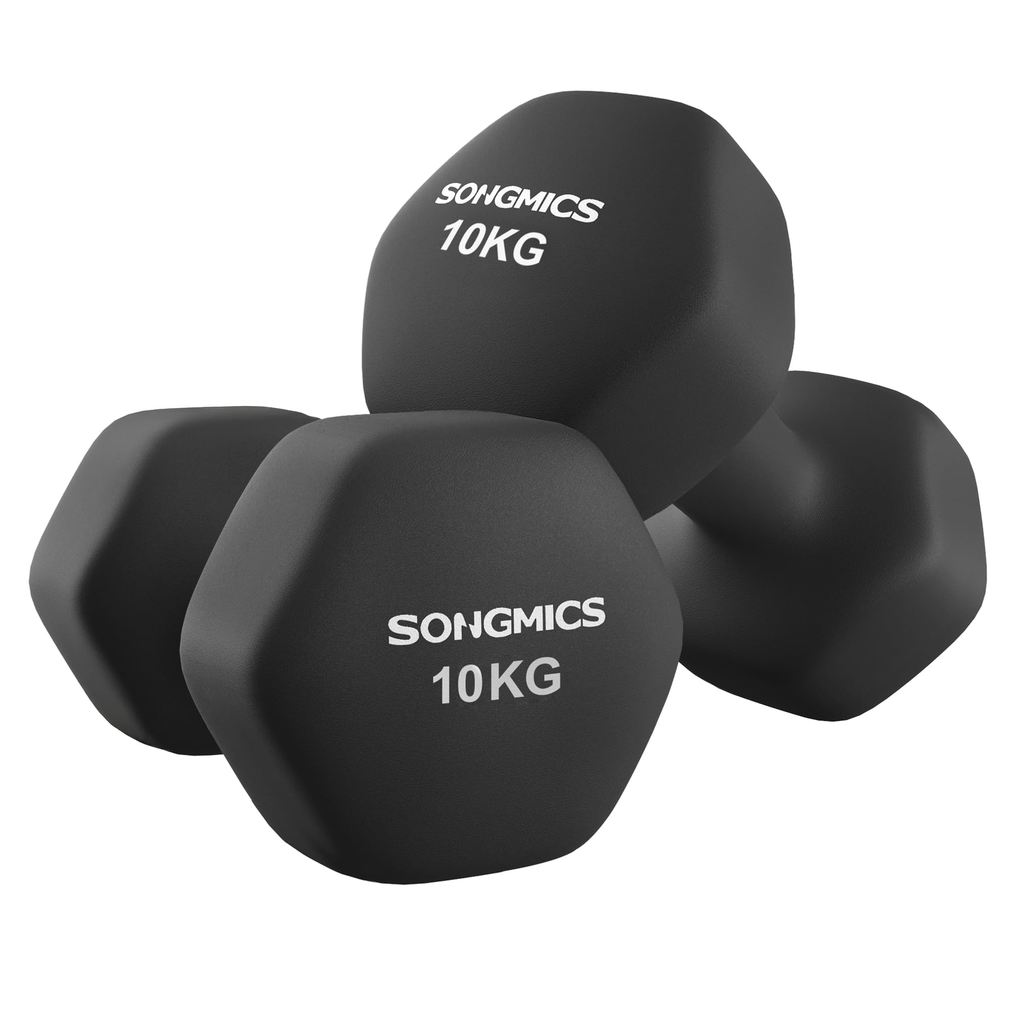 SONGMICS Set of 2 Dumbbells, 2 x 10 kg Hand Weights with Neoprene Coating, Hexagonal Dumbbells Pair, Home Workout, Fitness Training Exercise, Ink Black SYL110B01 — image 1