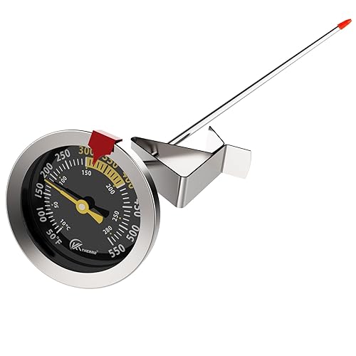 KT THERMO Termómetro de aceite para freír dulces con sonda de vástago de acero inoxidable de 12 pulgadas y clip para olla, lectura instantánea para
