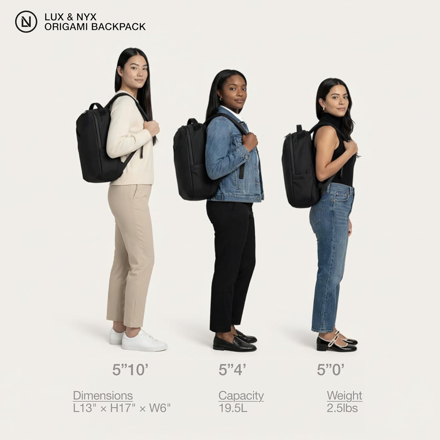 Lux & Nyx Origami Laptop Backpack for Work and Travel - Fits 16" MacBook Pro - Lightweight Business Bag - Men and Women (Black)
