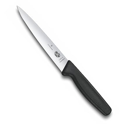 Victorinox Fish Filleting Knife - Stainless Steel Sharp & Flexible Chef Knife, Black, 16 Cm, Swiss Made