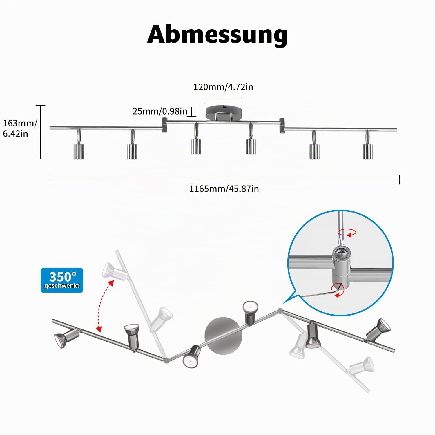 LVWIT Deckenleuchte LED Spotleuchte 6 Flammig GU10 Modern Chrom Deckenspot Schwenkbar 350° Drehbar Küchelampe Spot Strahler Decke Wohnzimmer Schlafzimmer Deckenstrahler (Ohne Leuchenmittel)