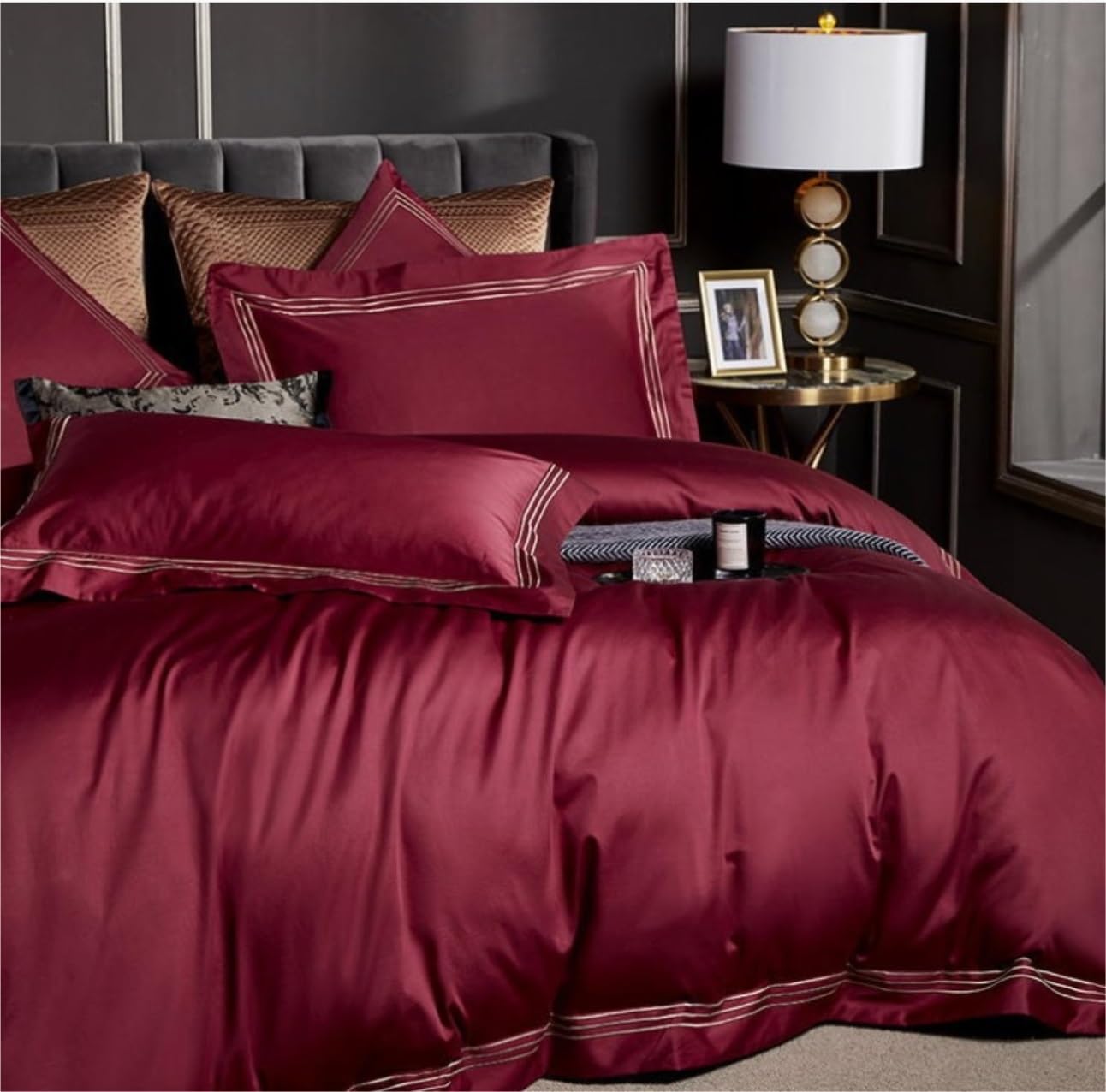 Bettwäsche Set Heimtextilien, Baumwolle, Vierteiliges Set, Steppdecken-Sets, Hochzeitsbettwäsche, 4-teiliges Bettlaken-Set Bettlaken Set (Color : Rood, Size : 1.5/1.8m Bed)