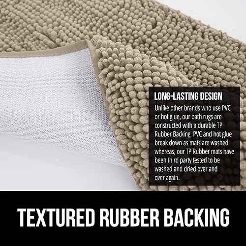 Miniatura 6 de Gorilla Grip Alfombra de baño y bañera de felpilla, tamaño 24 x 17 pulgadas, color beige, tamaño de la alfombra de baño 35 x 16 pulgadas, color