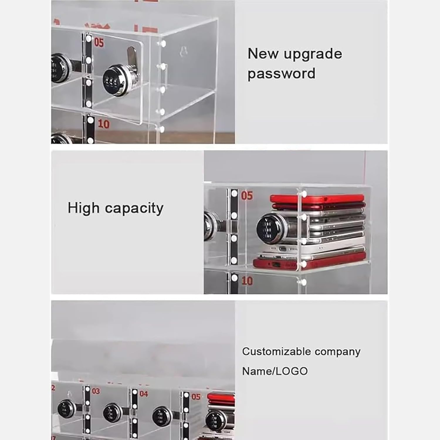 Acrylic Mobile Phone Storage Box with Lock Card Slot - Desktop Organizer for Employees Students, Secure Classroom Cell Phone Cabinet,105X42Cm