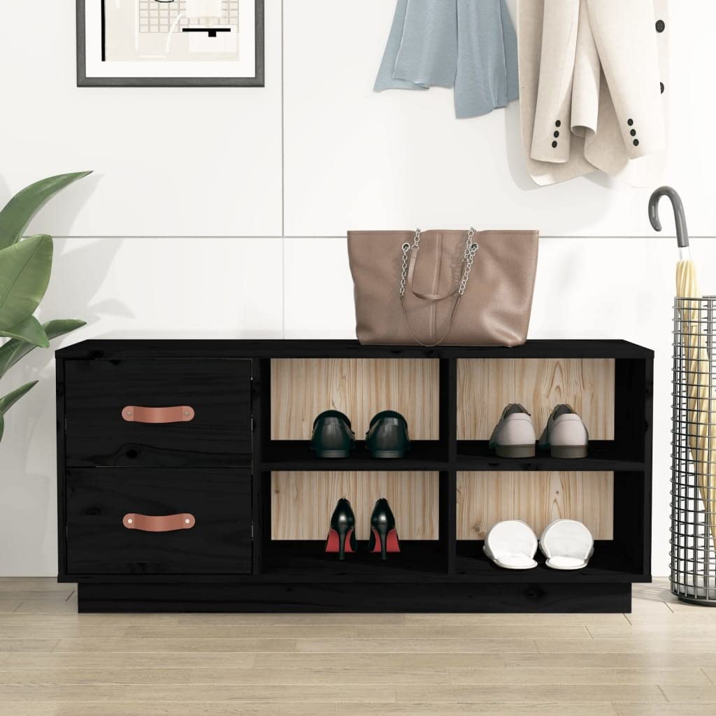 Mueble zapatero negro de entrada con banco y almacenamiento