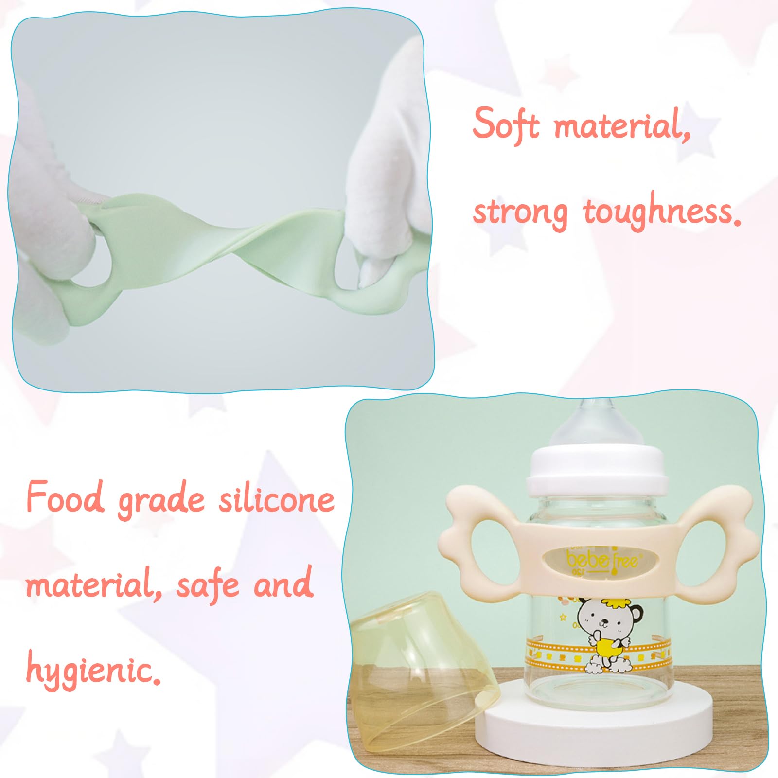 4 Pezzi Manico per Biberon Silicone, Manici per Biberon a Collo Largo, Facile Installazione Bambini Manici per Bottiglie per Bambini con Design a Presa per Silicone Oltre 6cm Diametro Esterno