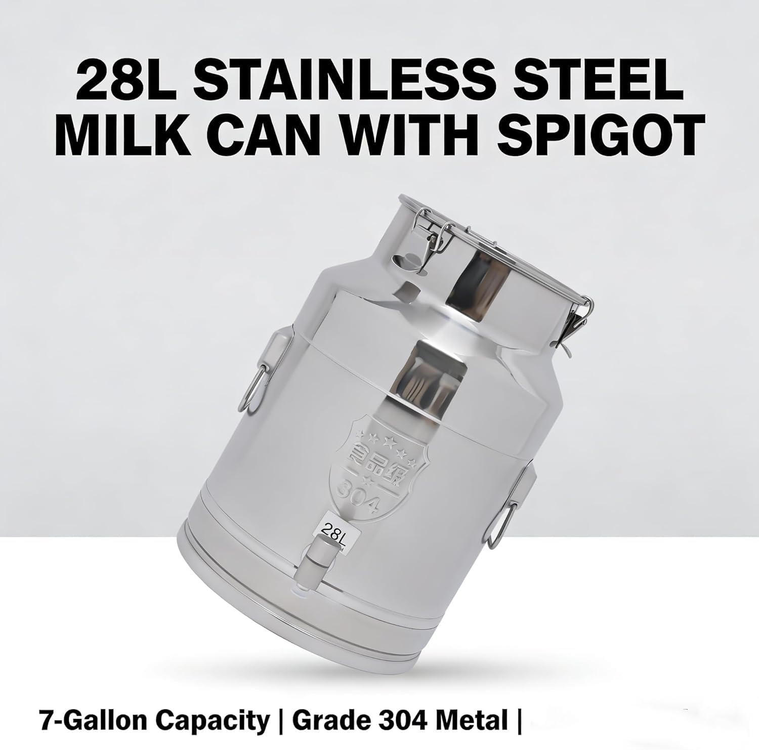 304 Stainless Steel Pail, 28L/7 Gal Sealed Lid Milk Can for Fermenting, Home Brew, Kombucha, Wine, Oil & Farm Use – Food Grade Metal Bucket