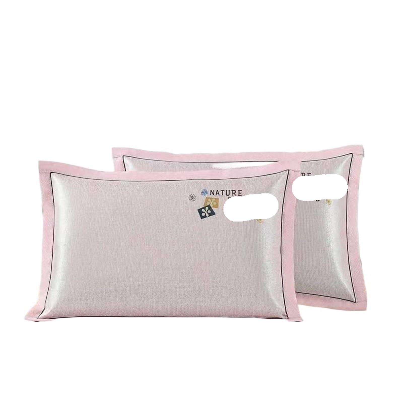 Summer Pure Color Ice Silk Pillowcase Cool Washable Single Person Cooling Mat Pair Set(N)