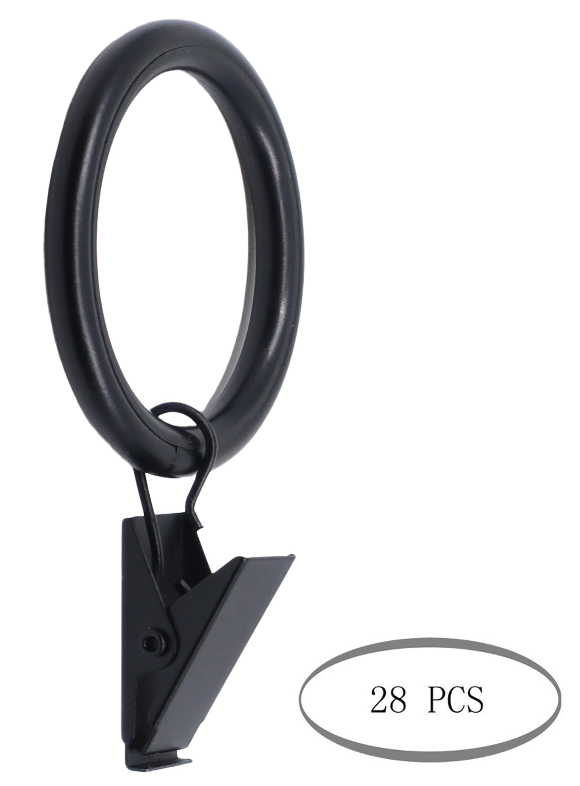 Vorhangringe mit Clip, 3,8 cm Innendurchmesser, passend für Stangen bis zu 3,8 cm (28 Stück mit Einsatz, schwarz)