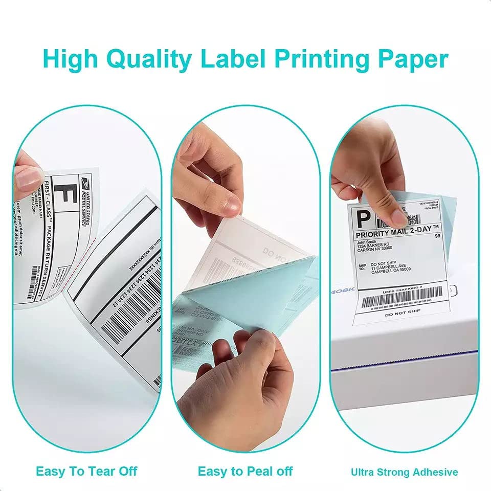 Image of 4 inch x 6 inch Direct Thermal Labels Roll, 450 Labels /Roll, White Perforated Shipping Labels Compatible with Zebra, Elton Printers(8 Rolls)