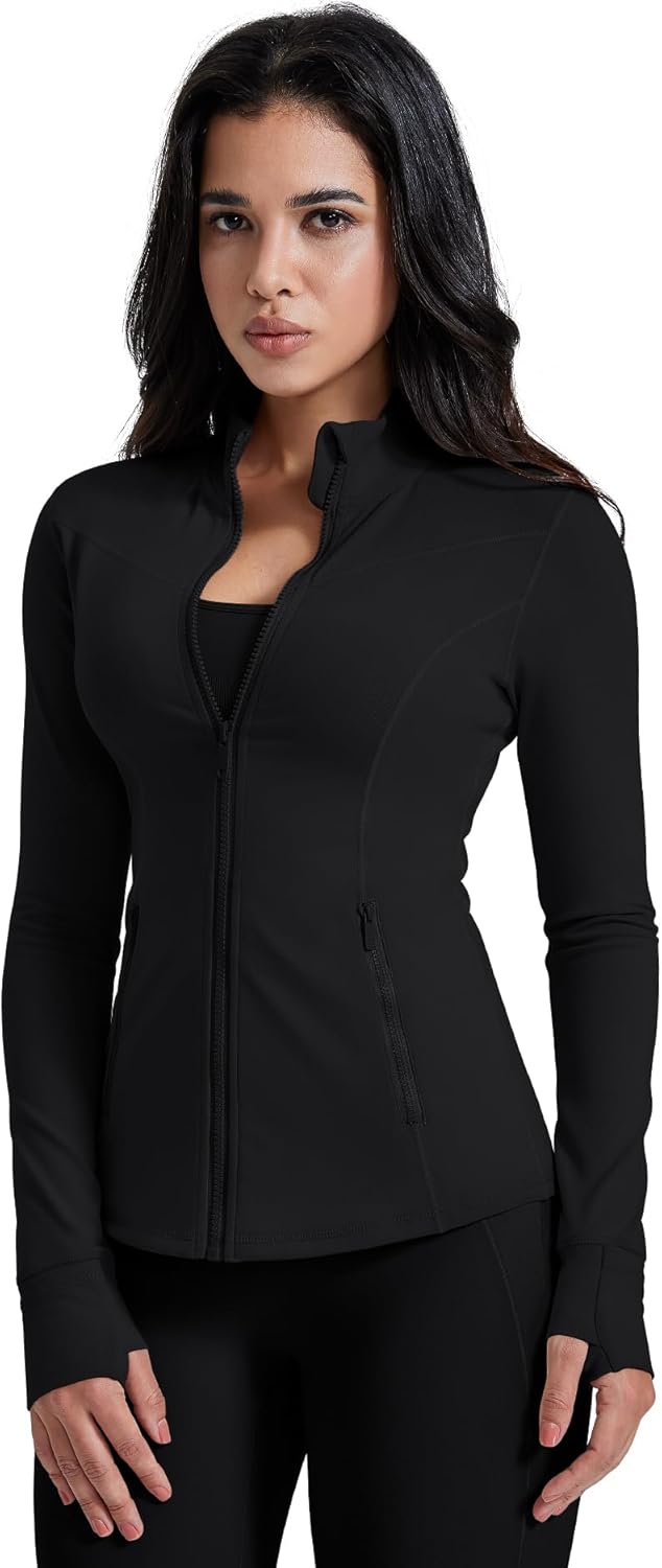 AVGO Womens Running Jackets Lightweight Slim Fit Workout Jacket Zip Up Athletic Track Gym Tops with Pockets & Thumb holes - Image 2