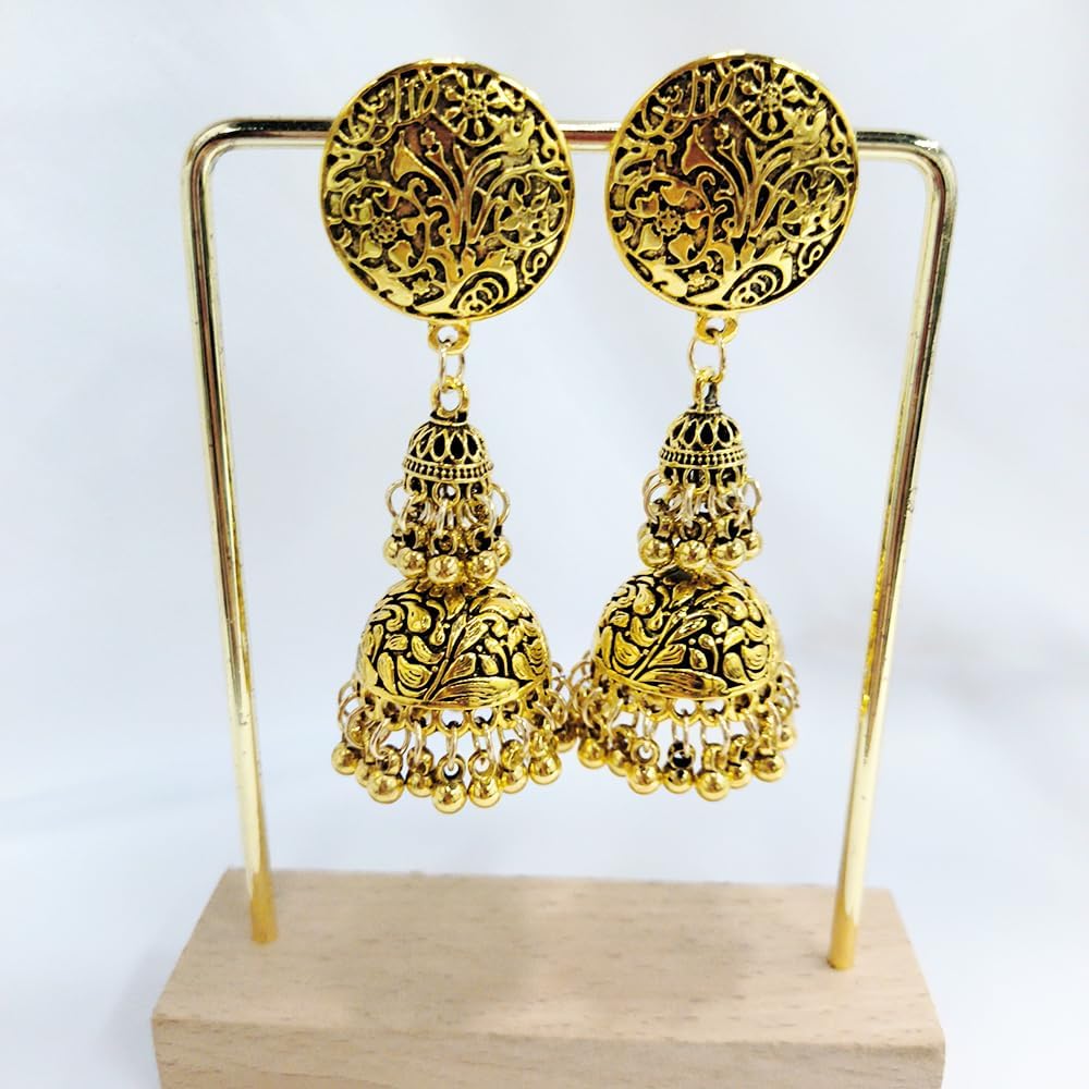 Bohemian Jhumka Dangle Drop Indian Earrings Ethnic Gypsy Tassels Dangle Chandelier Earring Bollywood Temple Jhumki Retro Antique Christmas Jewelry Gifts for Women Festival Wear - Image 4