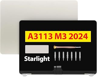 13.6" Replacement Complete Assembly for MacBook Air Mac15,12 A3113 M3 2024 MRXN3xx/A MRXQ3xx/A EMC 8611 LCD Screen Digitizer 2560 x 1664 (Starlight)