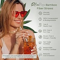 Vista 2 de Pajitas de fibra de bambú biodegradables, 150 unidades, 100% compostables, sin plástico, ecológicas, popotes desechables de fibra vegetal de 7.8
