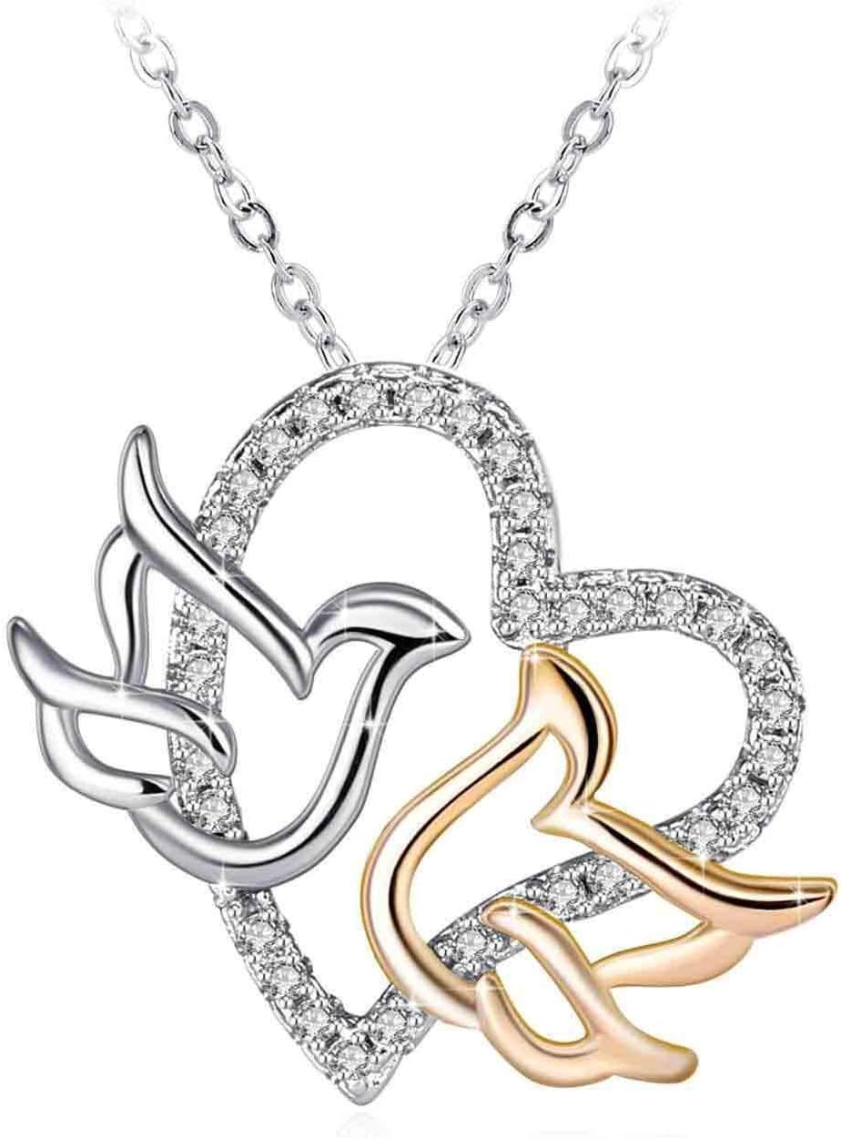 Swarovski Elements 925 Sterling Silver Heart Dove Pendant Necklace for Women and Ladies Gift JRosee Jewelry JR540