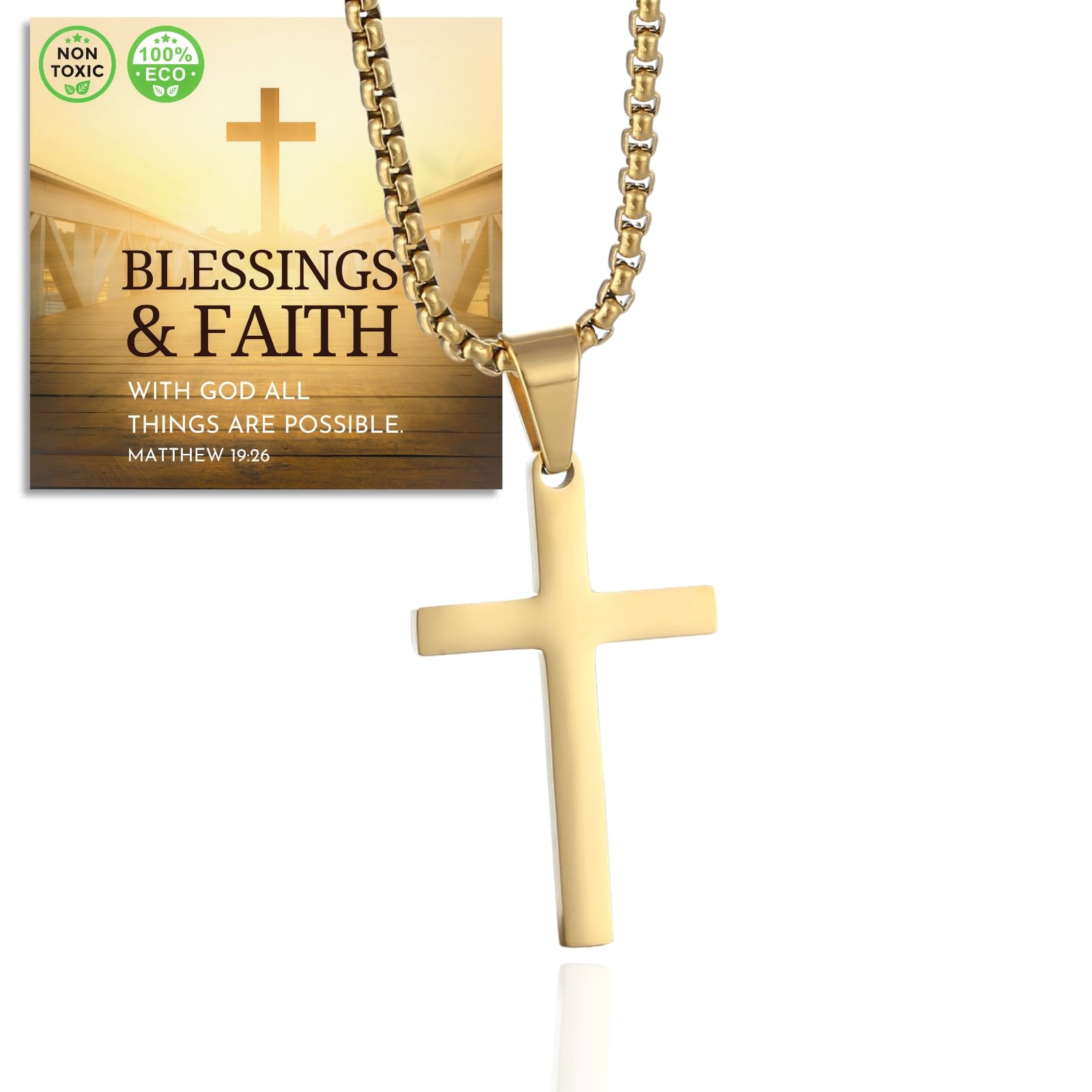 HALUKAKAH Collar de Cruz de Plata de Ley 925 para Niños y Adolescentes - Pequeño Colgante de Cruz Chapado en Oro de 18k/Platino con Cadena - Completo con Tarjeta de Mensaje Bíblico y Caja de Regalo
