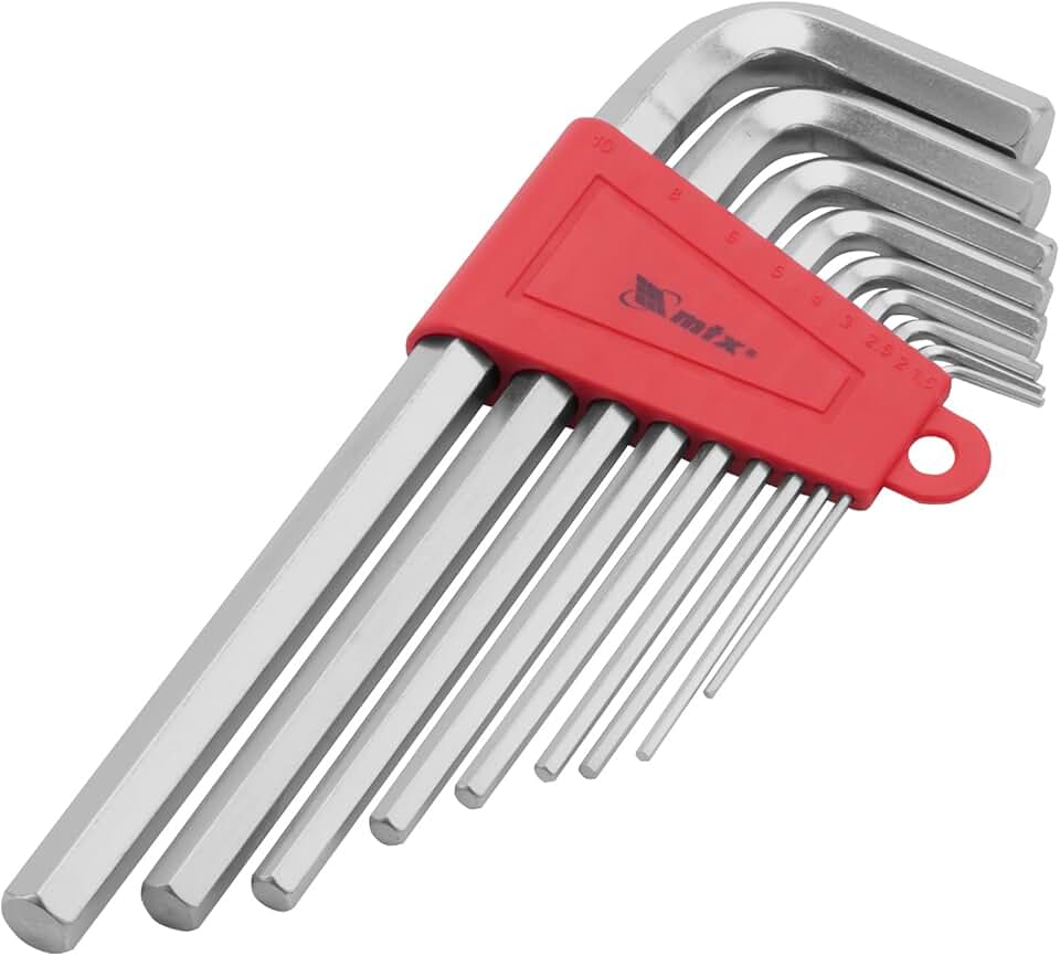 MTX Jogo de Chaves Hexagonais Longas com Acabamento Acetinado, Kit de Chaves Torx Resistentes, Conjunto Profissional de Chaves Manuais