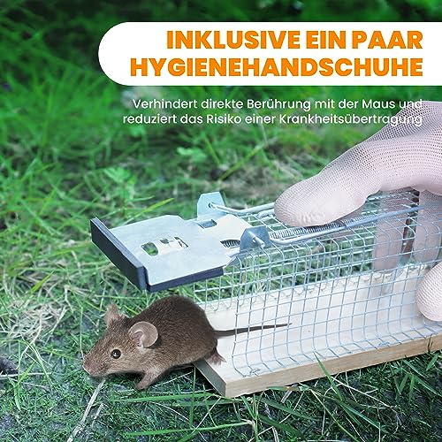 RAPIZZ Lebendfalle Maus 4 Stück - Inkl. Hygienehandschuh & Expertentipps I Mausfallen für drinnen & draußen I Lebendfalle für Mäuse Mausefallen Mäusefalle I Mäusefallen Lebenfalle Lebendfallen