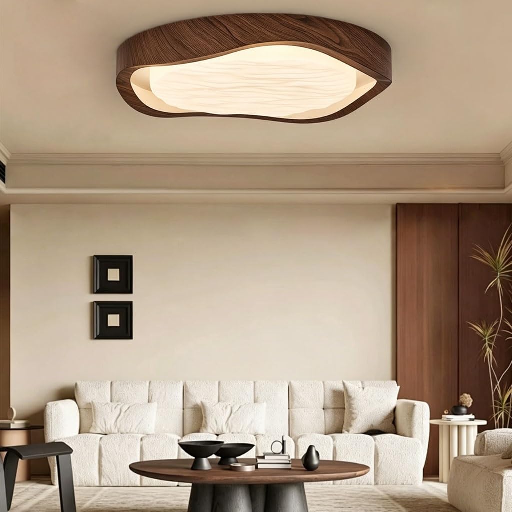 Modern LED Deckenleuchte Stufenlos Dimmbar Ø50cm Nussbaum Optik 36W Wellenförmige Retro Deckenarmatur Deckenlampe Für Schlafzimmer Wohnzimmer Kinderzimmer Esszimmer Arbeitszimmer