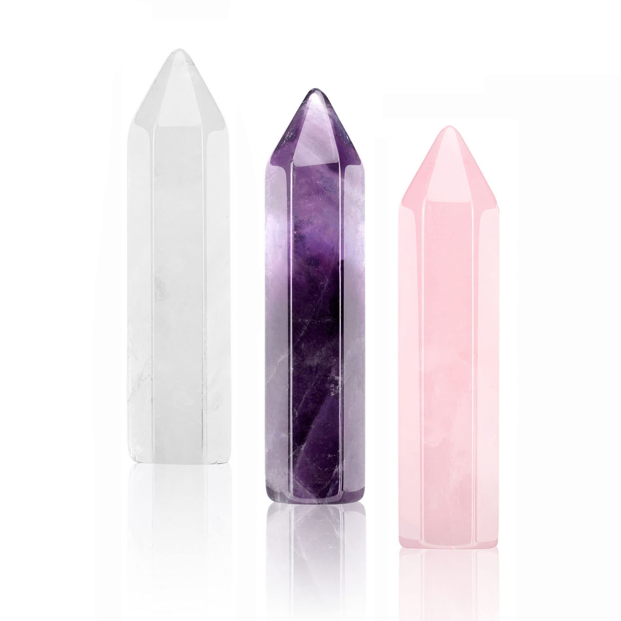 JSDDE Healing Crystal Wand Set Single Point Quartz Crystals Wand Stone for Crystal Healing Reiki Energy Home Decoration 3pcs