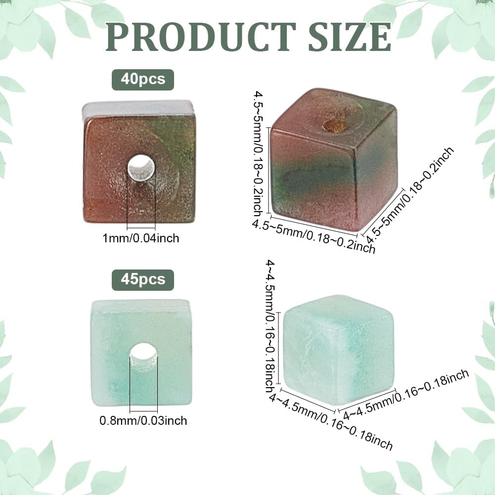 PH PandaHall 2 Styles Natural Stone Beads 85pcs Cube Agate & Amazonite Beads 4-5mm Square Spacer Beads for Jewelry Making DIY Craft Bracelet Necklace - Image 2