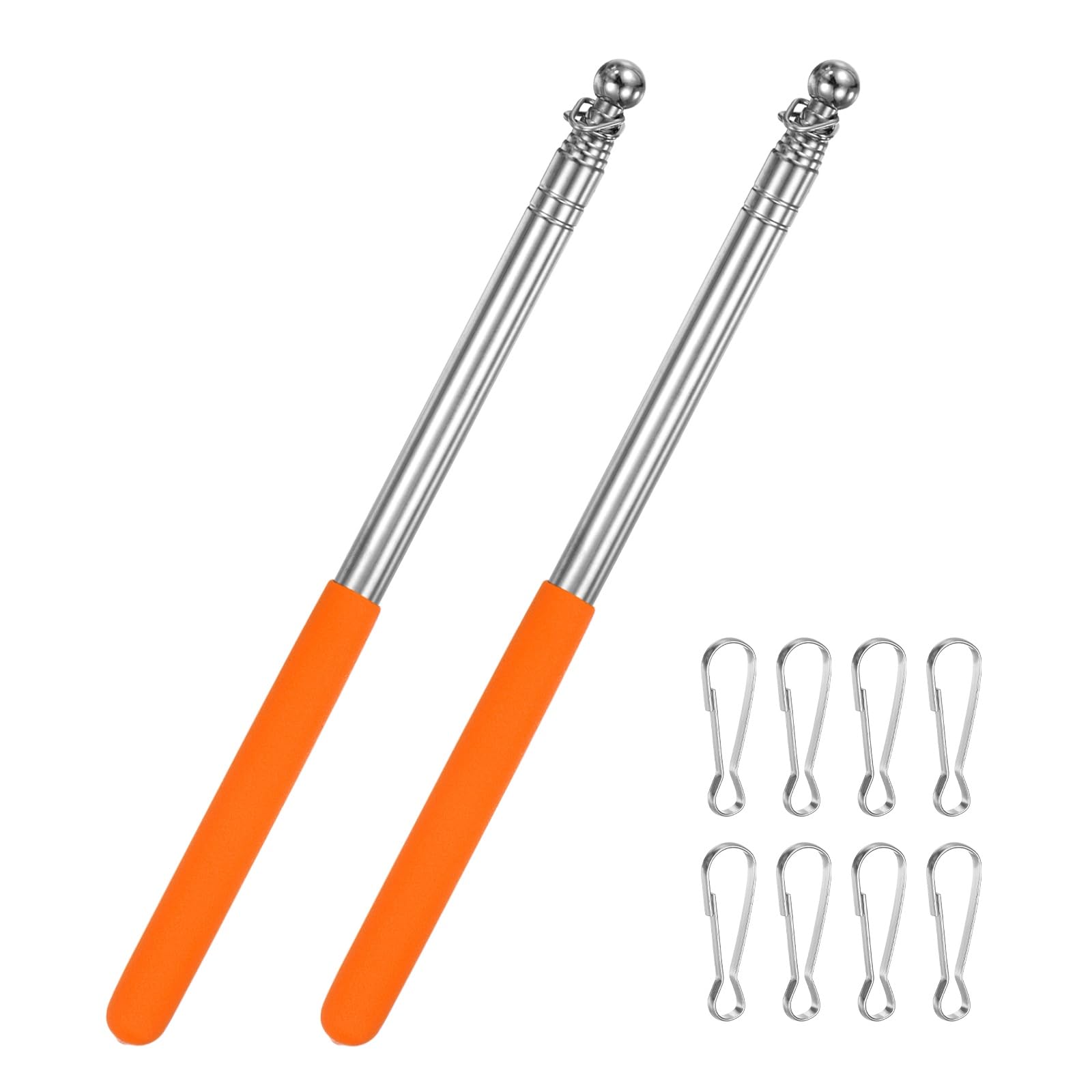 M METERXITY 4-Pack Telescopic Handheld Flagpoles, 4.6ft/1.4m Stainless Steel Handheld Portable Extendable Flagpole with Anti-Slip Grip for Guide/Teachers/Festival, Guide Flag Pole [Orange]