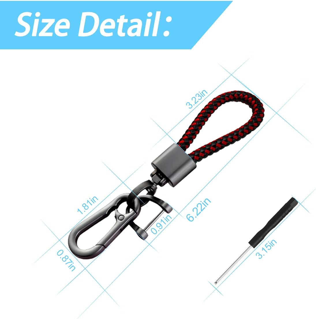 Car Key Acorn Weave Paracode Key Chain Ring, Thick Leather Braid Rope Car Keychain Ring for Men and Women, Suit for All Cars (Black/Red)