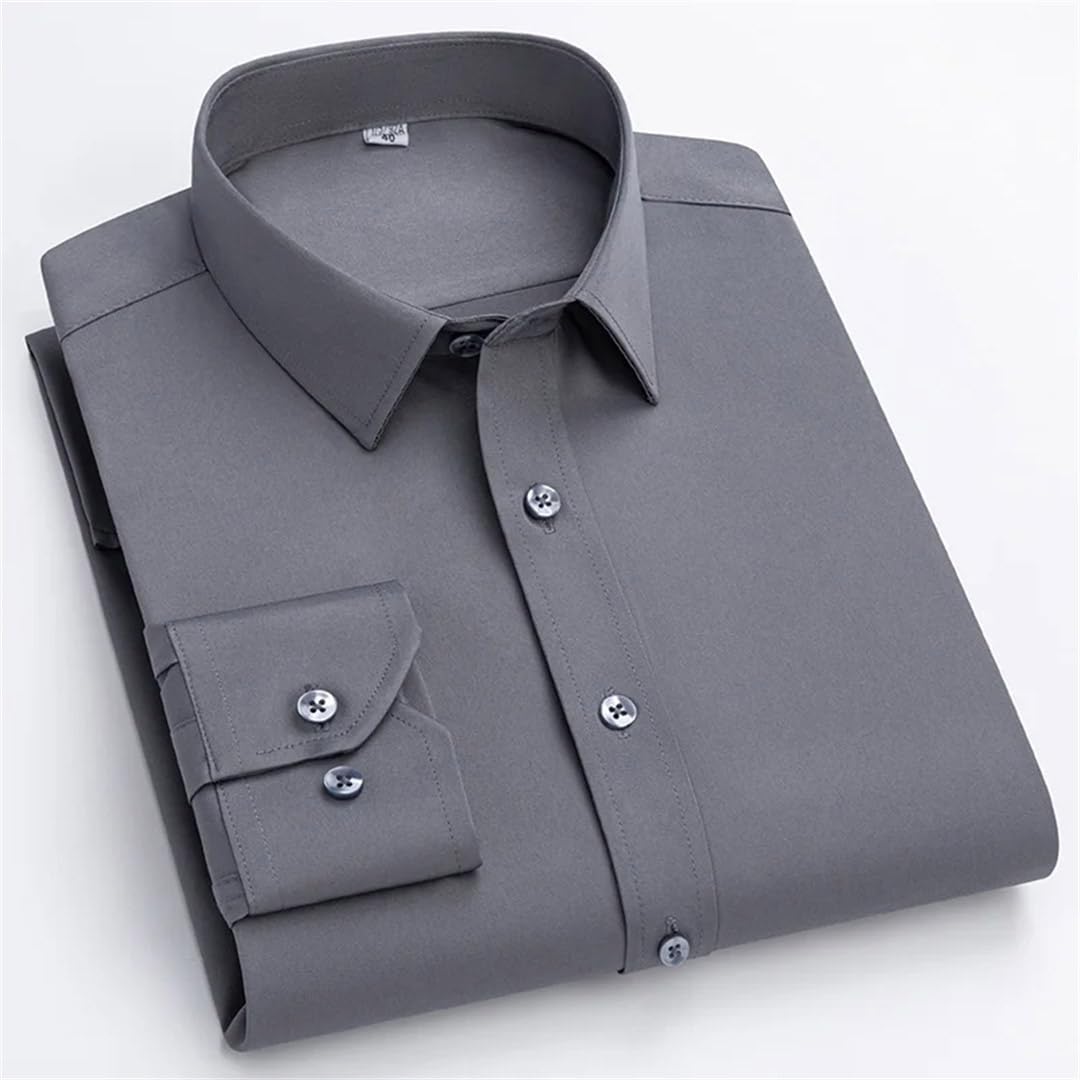 Yeuyyben Camicia da uomo a maniche lunghe da lavoro elastica morbida confortevole classica tinta unita camicia