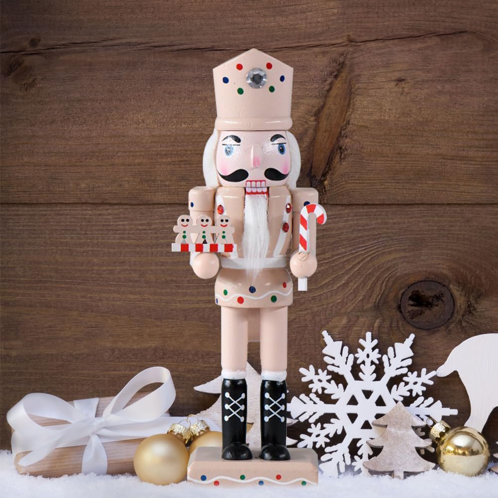 JOYWU Gingerbread Christmas Nutcracker,35cm Wooden Gingerbread Man Nutcracker Ornament,Gingerbread Nutcracker Christmas Decorations,Traditional Nutcrackers Soldier Figure Statues (25CM-c)