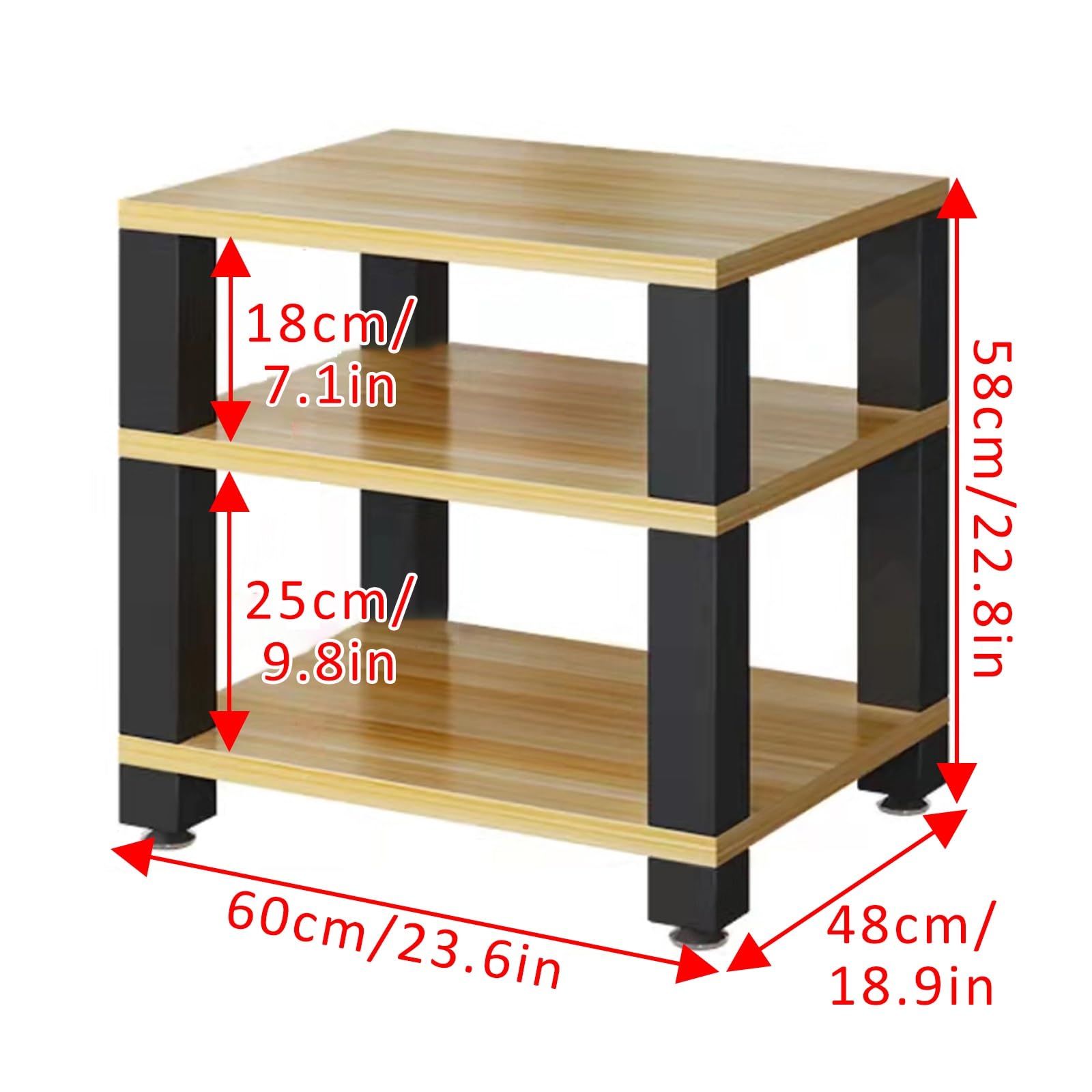 Soporte de rack doble resistente, estéreo móvil, reproducción de discos, centro de medios AV, consola de entretenimiento (negro profundo, 60 x 48 x 58 cm)