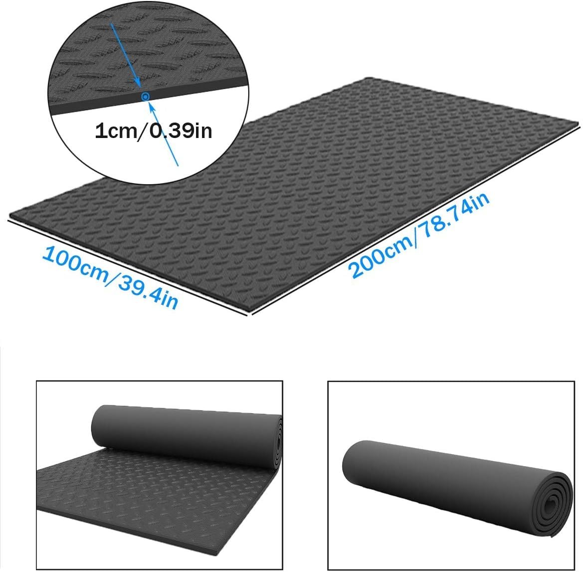 Tappetini Attrezzi Fitness Casa, Tappetino Insonorizzante Per Tapis Roulant, Tappetino Antivibrazione, Tappeto Antiscivolo Per Tapis Roulant, Fonoassorbente, Cyclette,Vogatori ,Nero,200*100cm