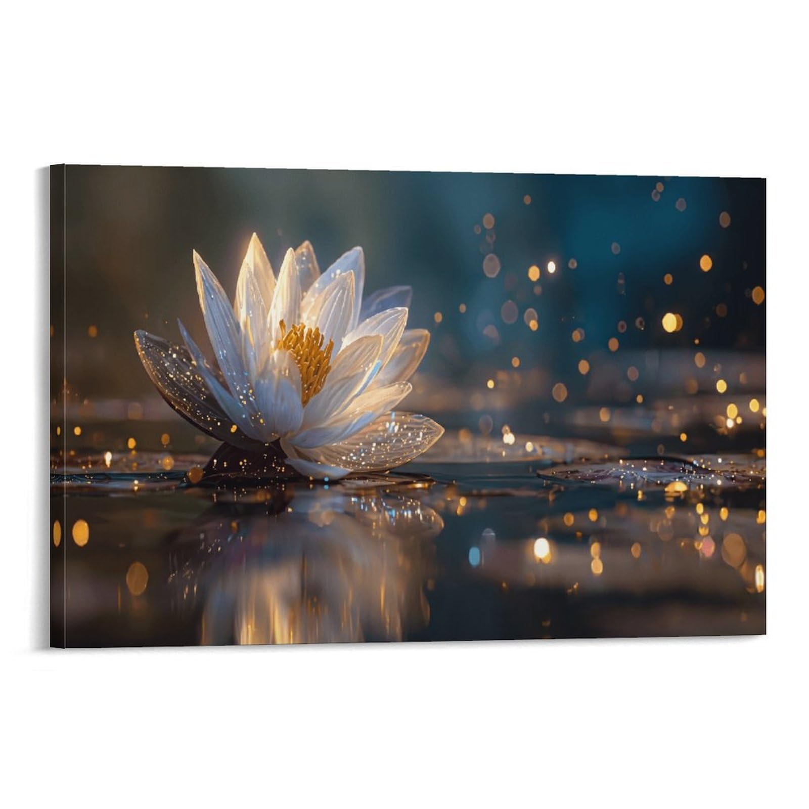 XPASHIQWC Glowing White Lotus Poster Artwork Giclee Canvas Prints Modern Wall Art Picture Wall Hanging for Dining Room Kitchen Home Office Decor 20x30inch(50x75cm)