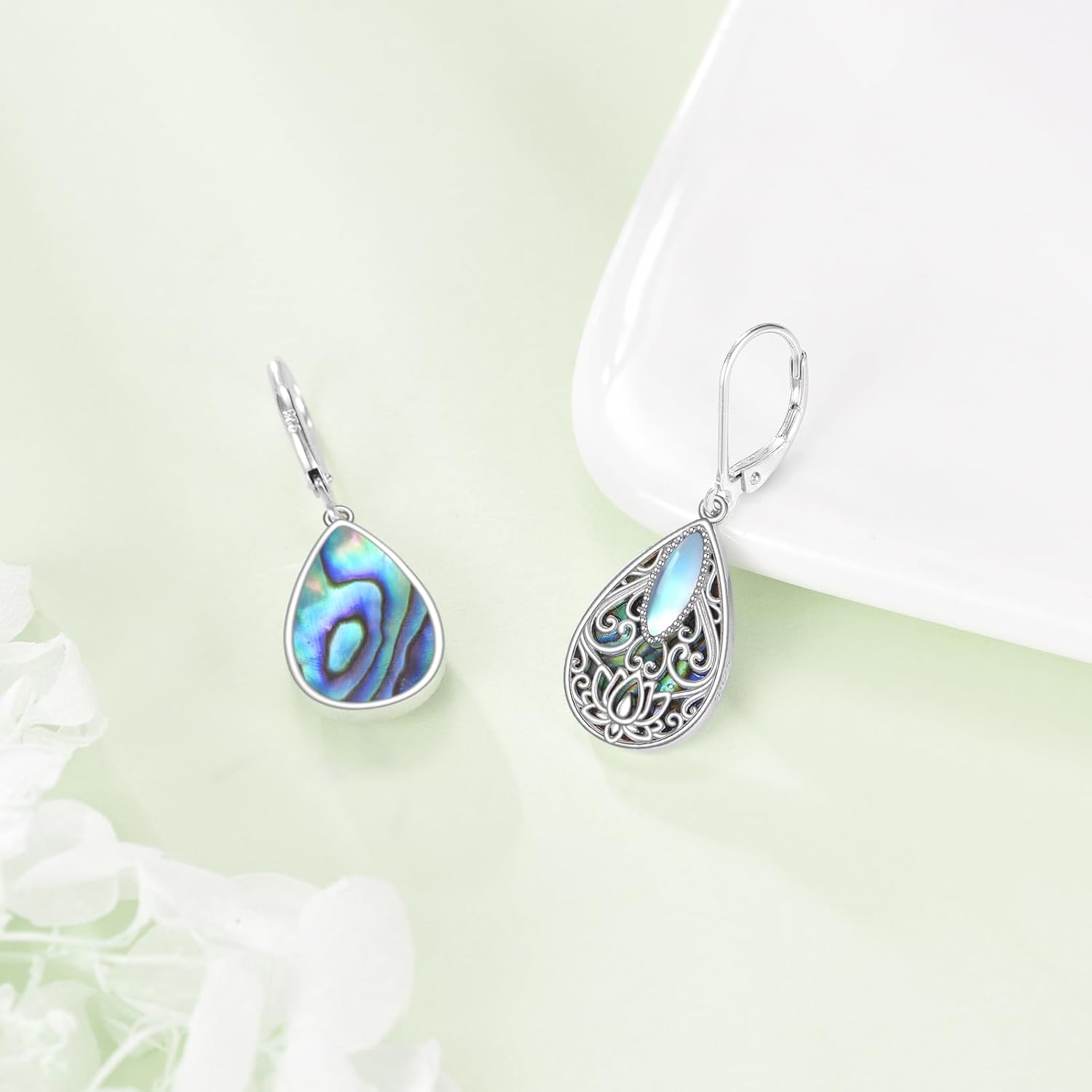 Dragonfly Filigree Earrings Sterling Silver Teardrop Abalone Shell Drop Dangle Earrings Filigree Leverback Earrings Jewelry - Image 4