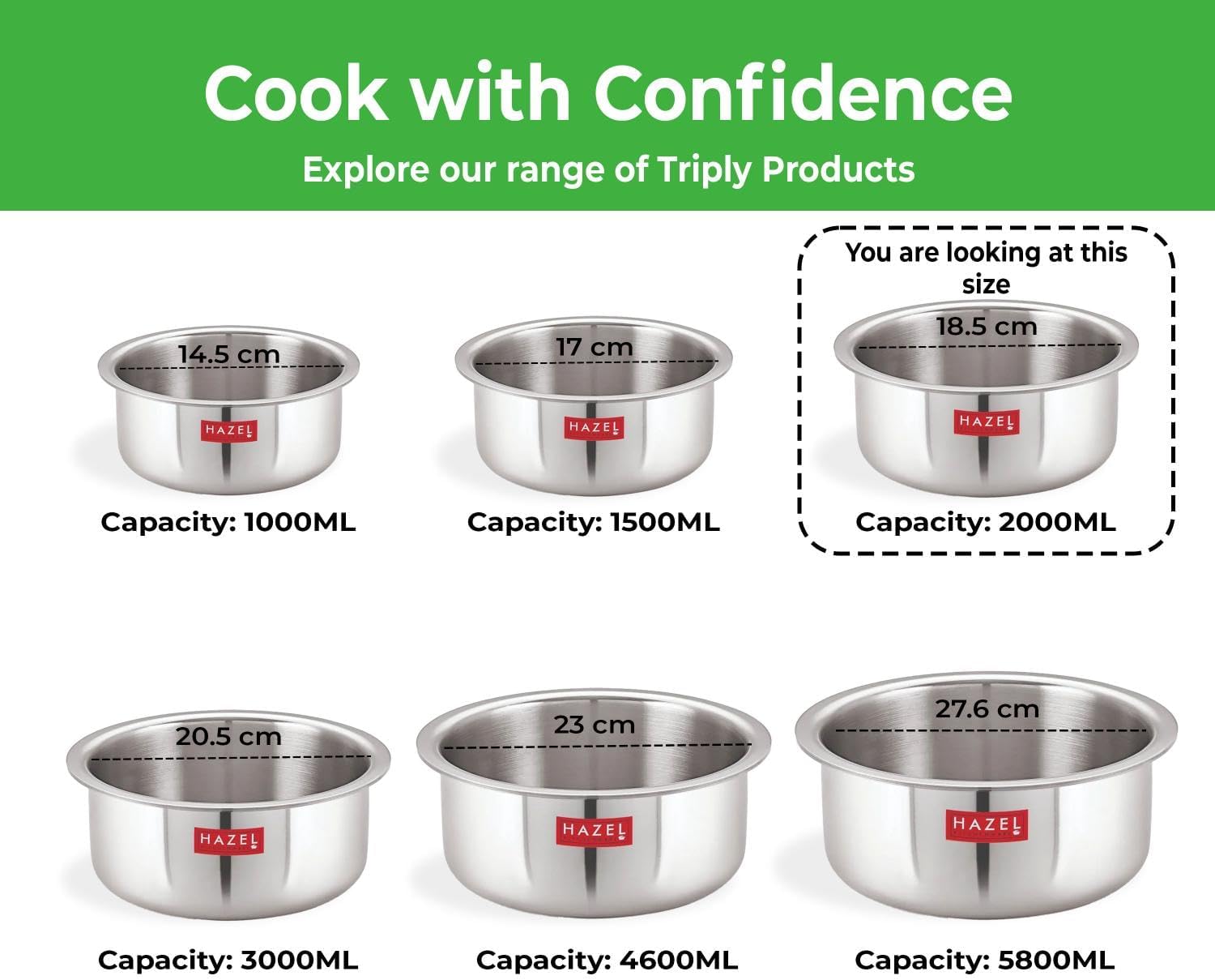 HAZEL Triply Stainless Steel Tope Patila with Lid | 2000 ml Tope Utensils Set for Kitchen | Induction Bottom for Daily Cooking